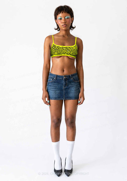 Lime Yellow Leopard Y2K Print Super Crop Cami Cherrykitten