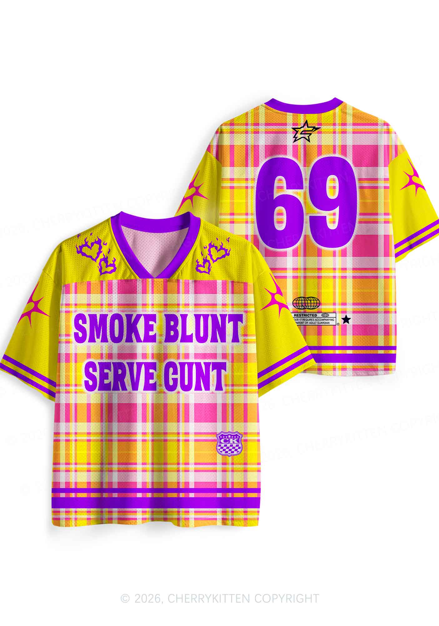 Smoke Blunt Yellow Plaid Y2K Sport Jersey Shirts Cherrykitten