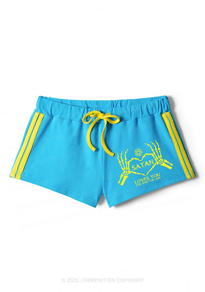Halloween Satan Loves You Y2K Drawstring Mini Shorts Cherrykitten