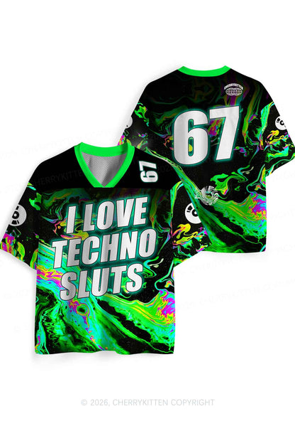 Green Liquid Swirl I Love Techno Slxts Y2K Sport Jersey Shirts Cherrykitten
