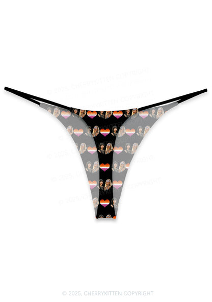 Custom Lesbian Couple Photo Valentine's Day Y2K Print Couples Thong Set Cherrykitten