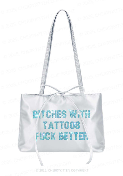 Rhinestone Bxxches With Tattoos Fxxk Better Y2K Satin Bags Cherrykitten