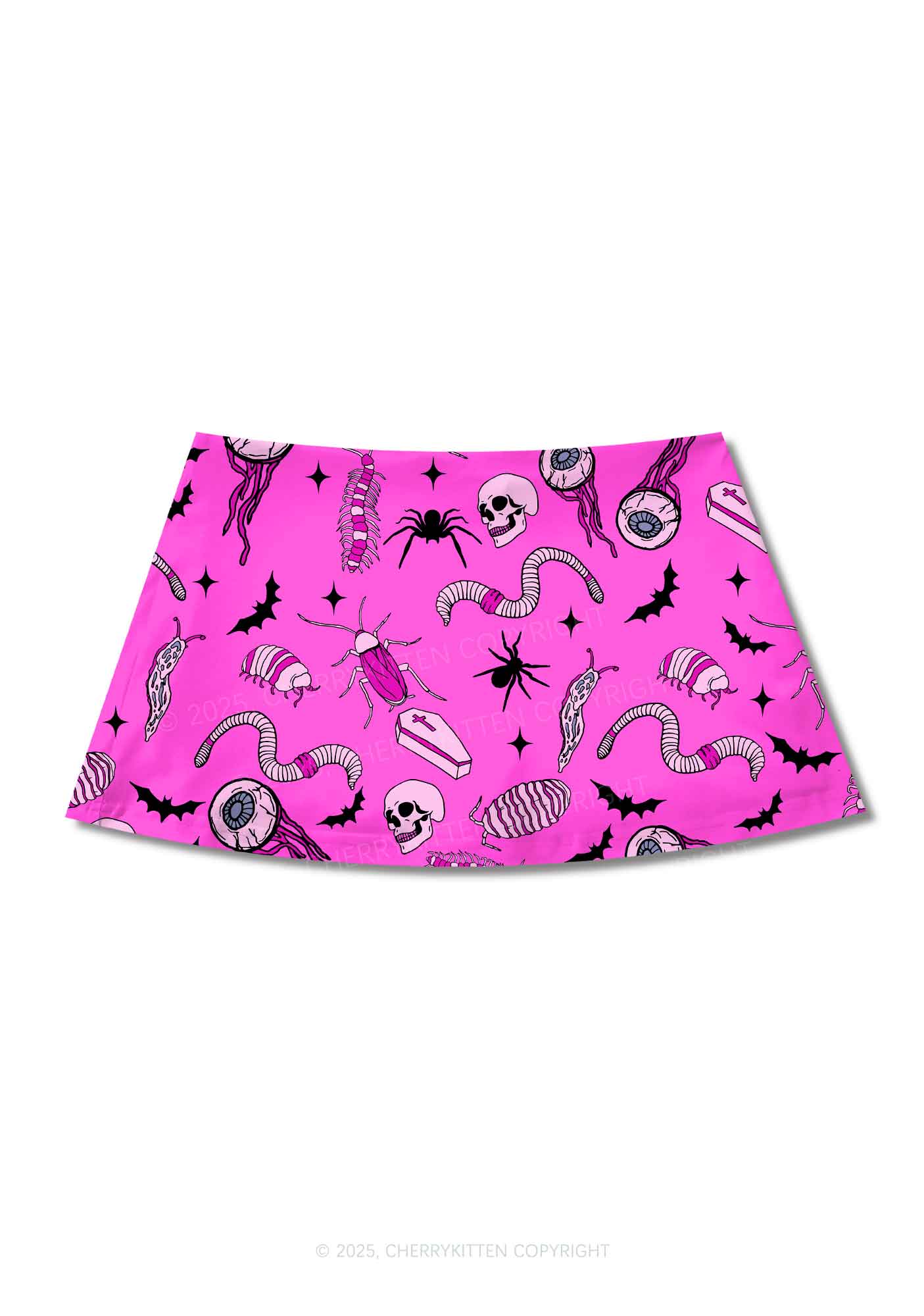 Halloween Goth Pink Party Y2K Print Mini Skirt Cherrykitten