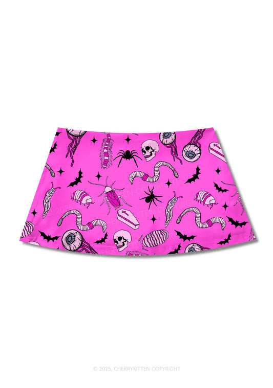 Halloween Goth Pink Party Y2K Print Mini Skirt Cherrykitten