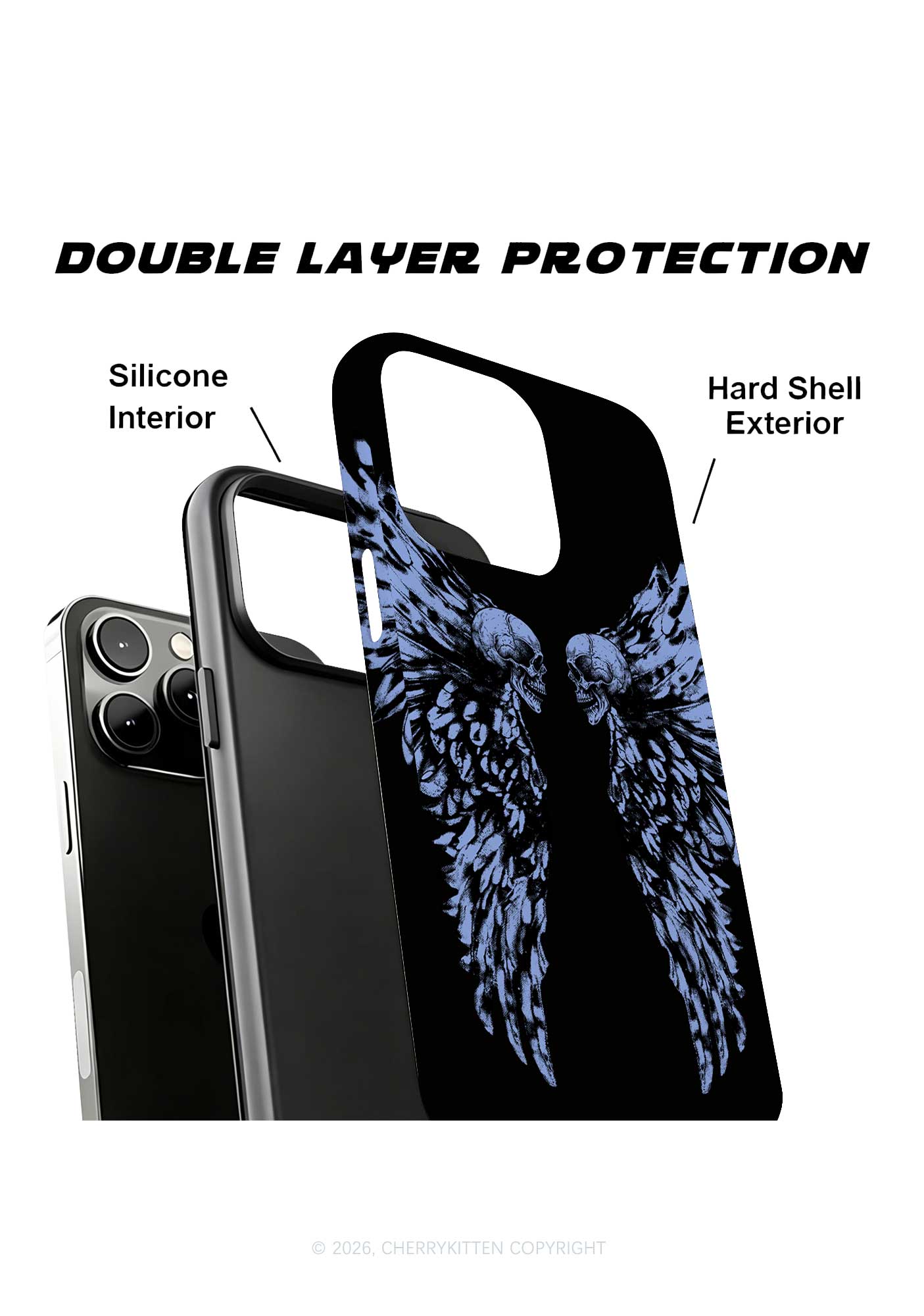 Halloween Blue Skull Angel Wings Y2K Phone Case Cherrykitten