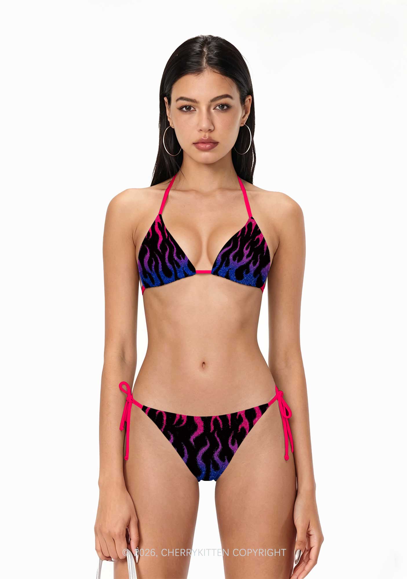 Bisexual Flame Pride Y2K Print Bikini Set Cherrykitten