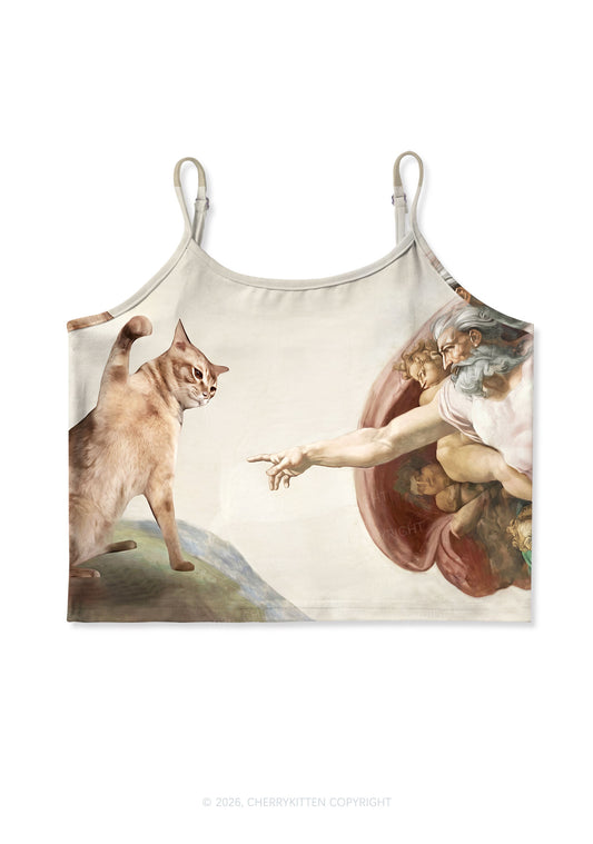God Give Cat Y2K Print Cami Crop Top Cherrykitten