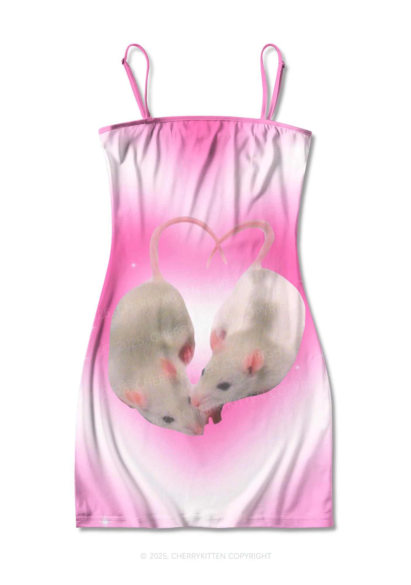 Pink Sweet Rats Valentine's Day Y2K Print Slip Dress Cherrykitten
