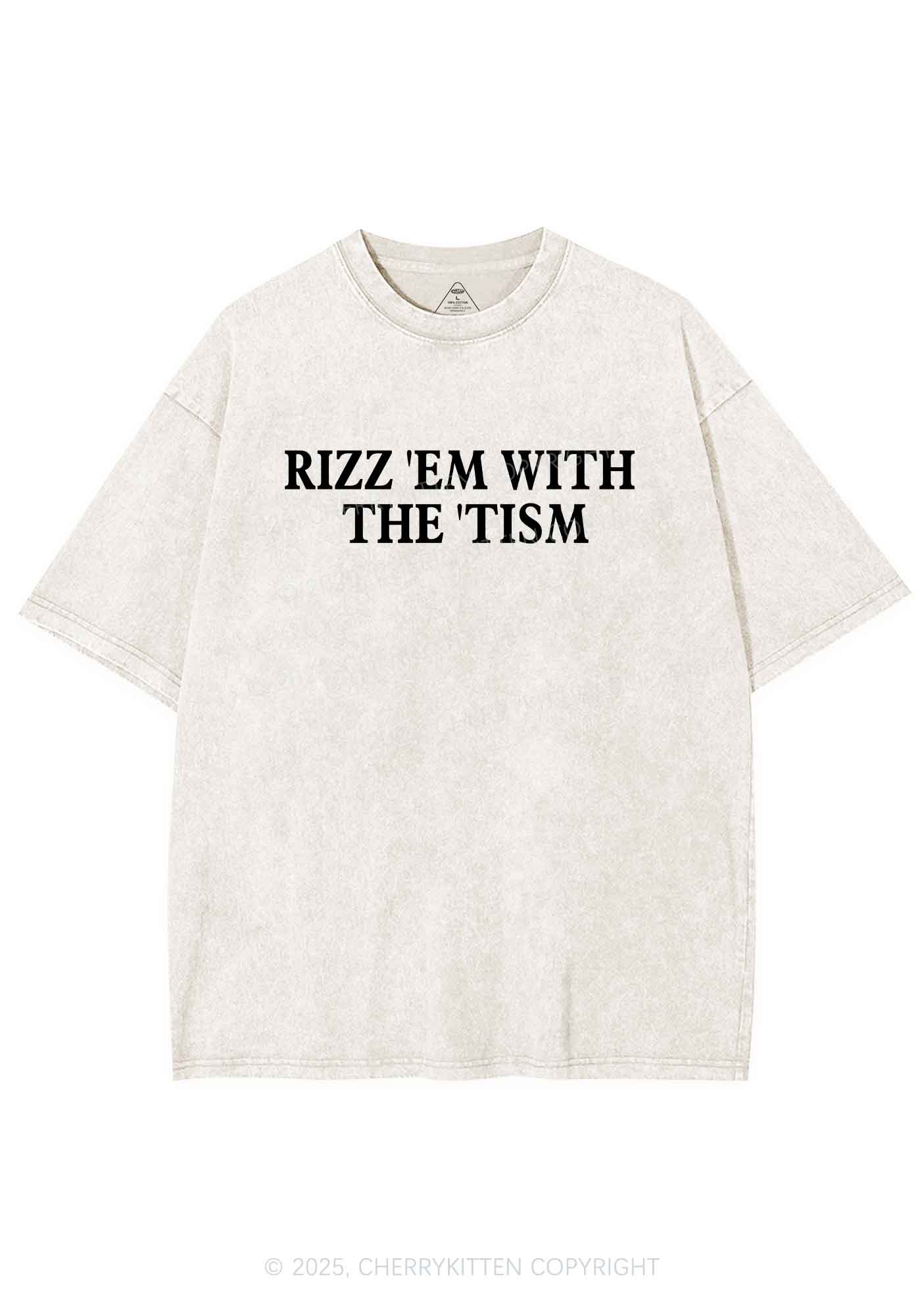 Rizz With Tism Y2K Shirts Washed Tee Cherrykitten