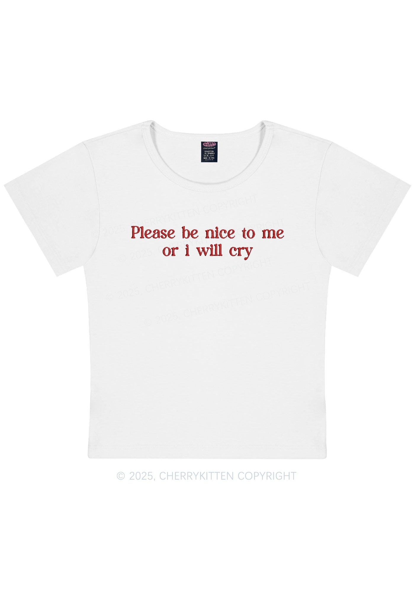 Embroidered Please Be Nice To Me Y2K Baby Tee Cherrykitten