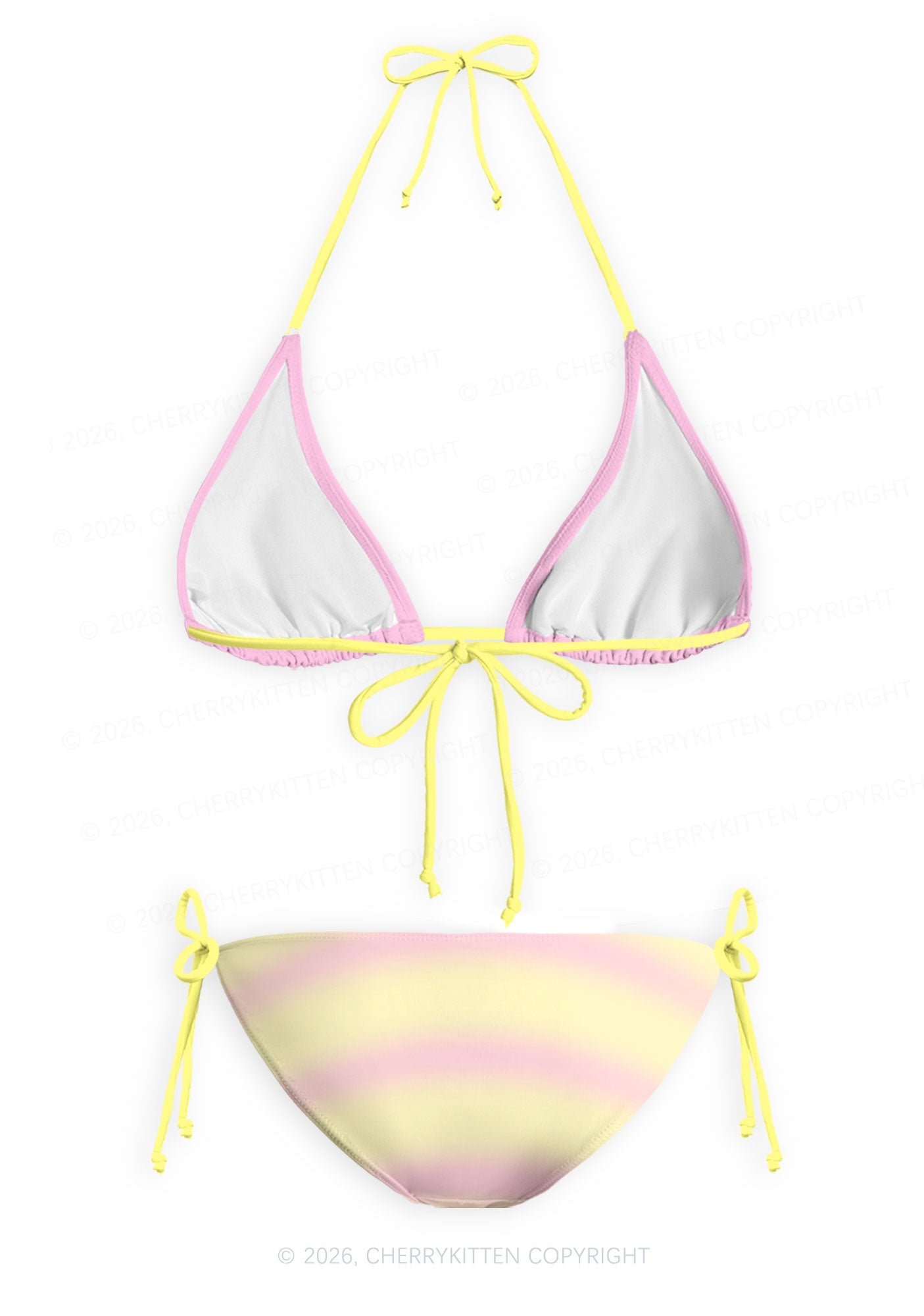 Pink Yellow Gradient Princess Y2K Print Bikini Set Cherrykitten