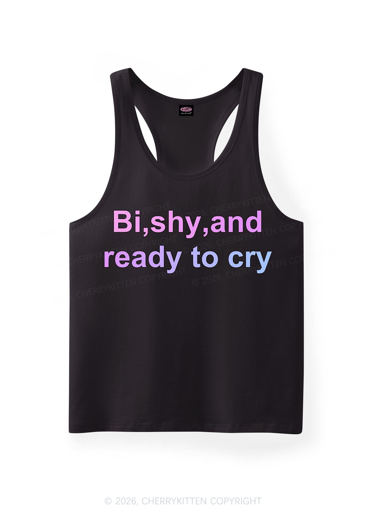 Bi Shy And Ready To Cry Pride Y2K Men Racerback Tank Top Cherrykitten