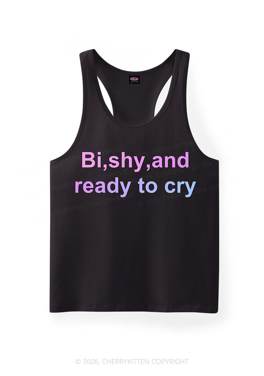 Bi Shy And Ready To Cry Pride Y2K Men Racerback Tank Top Cherrykitten
