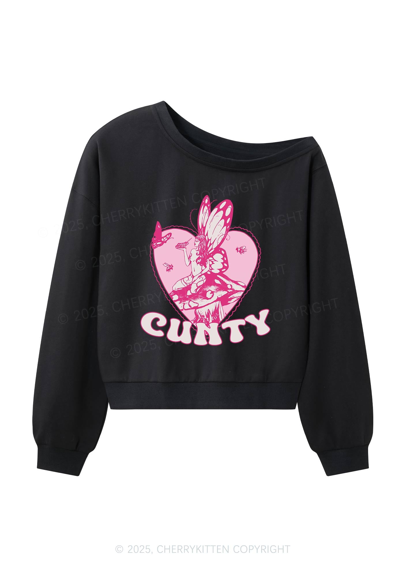 Butterfly Cxnty Y2K Off Shoulder Sweatshirts Cherrykitten