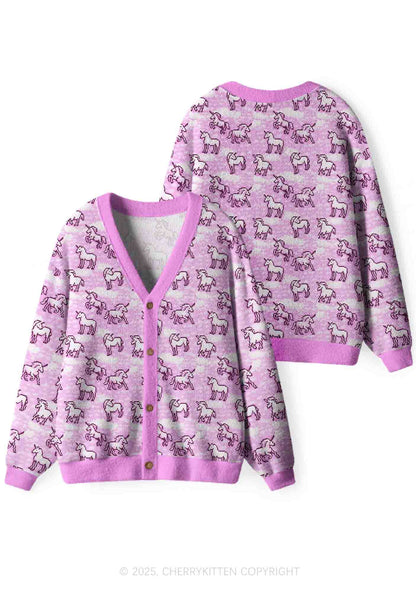 Pink Unicorn Y2K Christmas Cardigan Knit Sweatshirt Cherrykitten