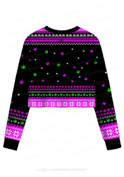 Smoke Blunt Wxxd Y2K Christmas Crop Knit Sweatshirt Cherrykitten
