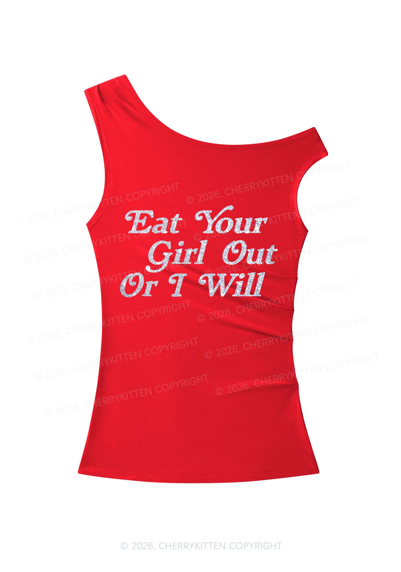 Glitter Eat Your Girl Out Y2K Off Shoulder Tank Top Cherrykitten