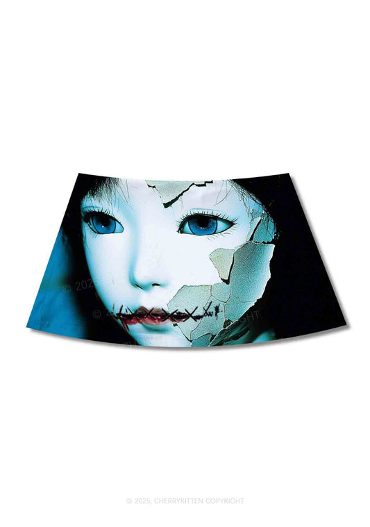 Halloween Cracked Doll Y2K Print Mini Skirt Cherrykitten