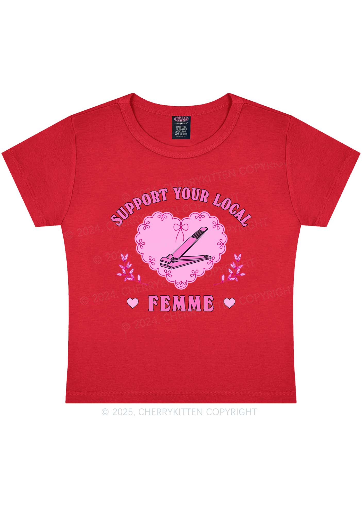 Support Your Local Femme Y2K Baby Tee Cherrykitten