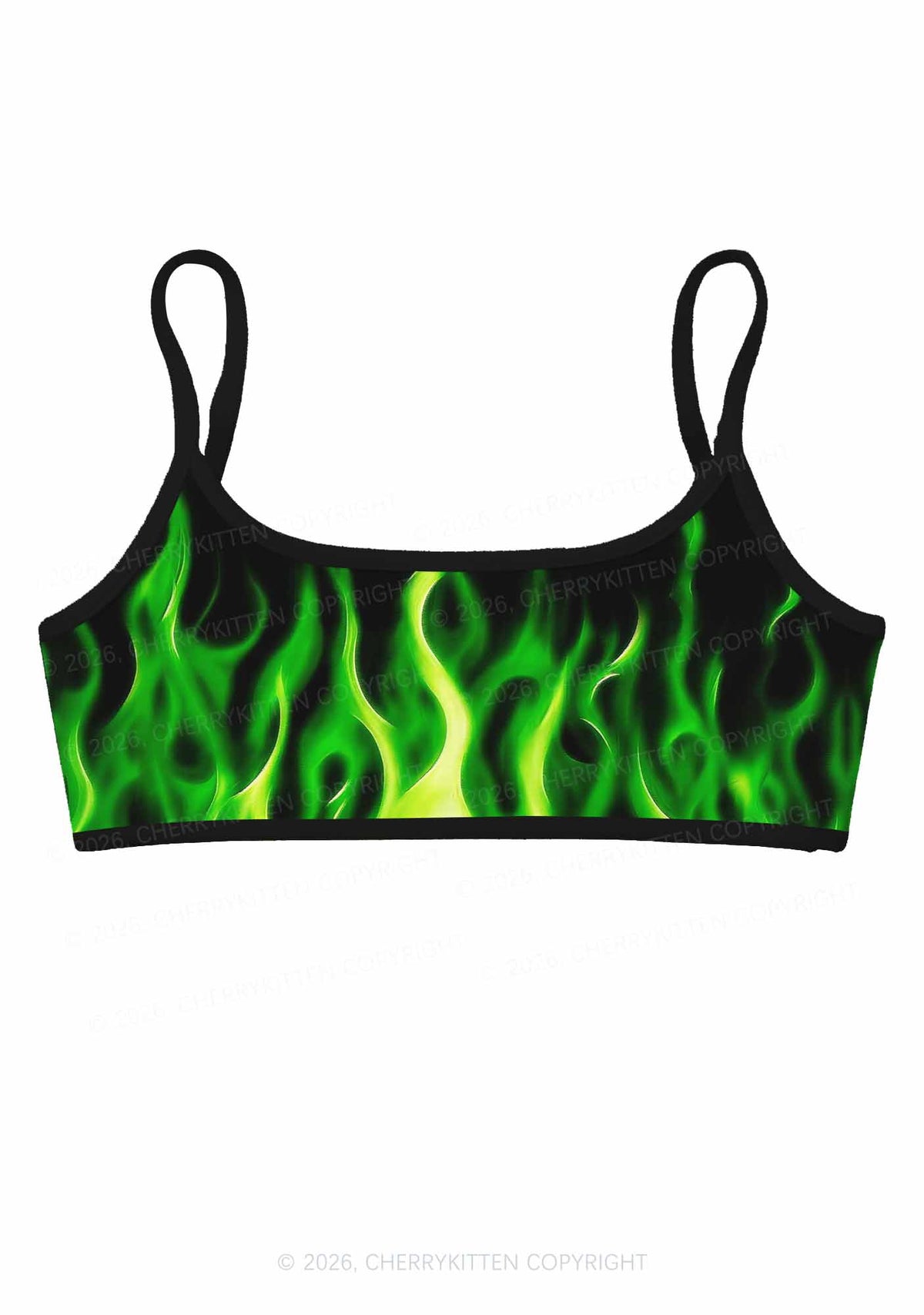 Neon Green Flame Y2K Print Super Crop Cami Cherrykitten