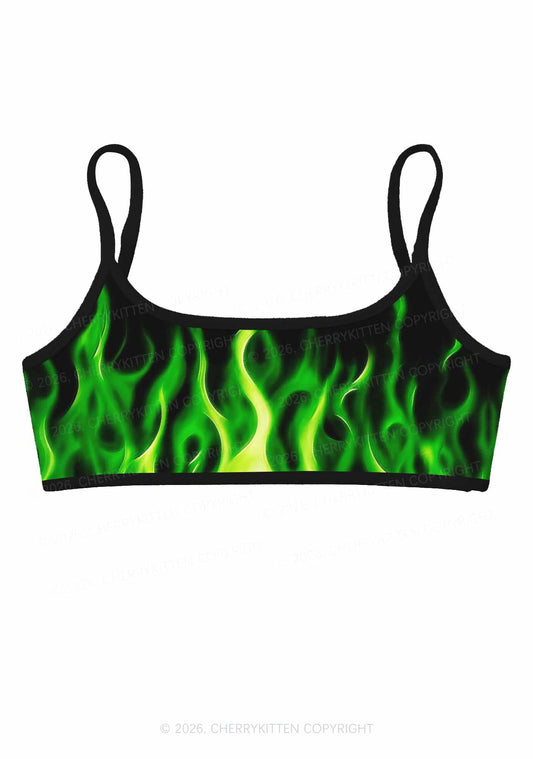 Neon Green Flame Y2K Print Super Crop Cami Cherrykitten