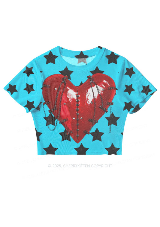 Punk Red Heart Y2K Mesh Crop Top Cherrykitten