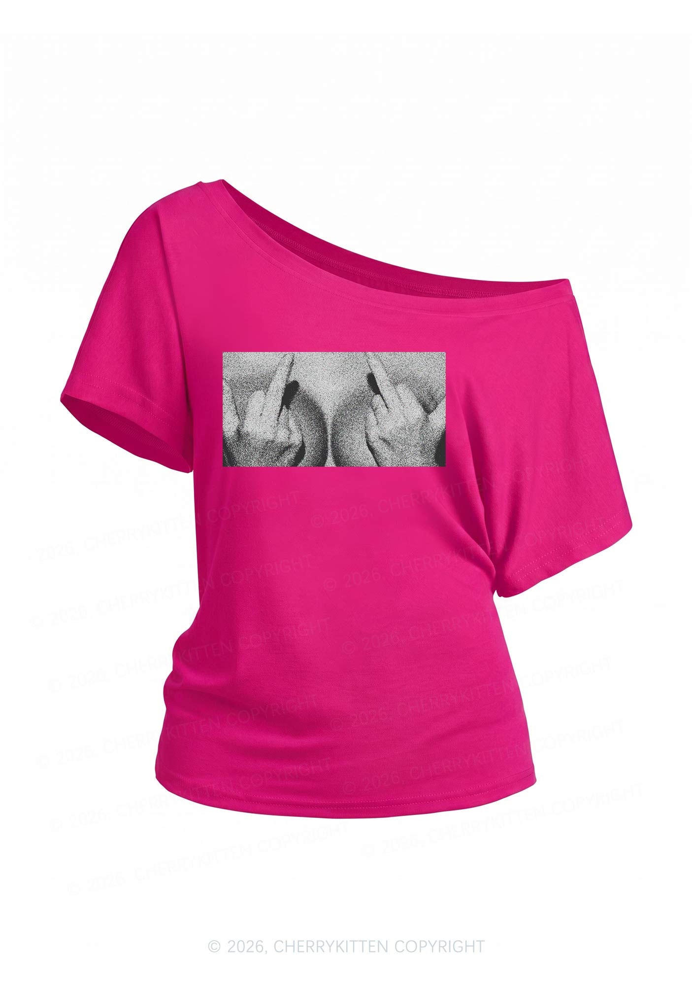 Middle Finger Bxxbs Y2K Off Shoulder Tee Cherrykitten