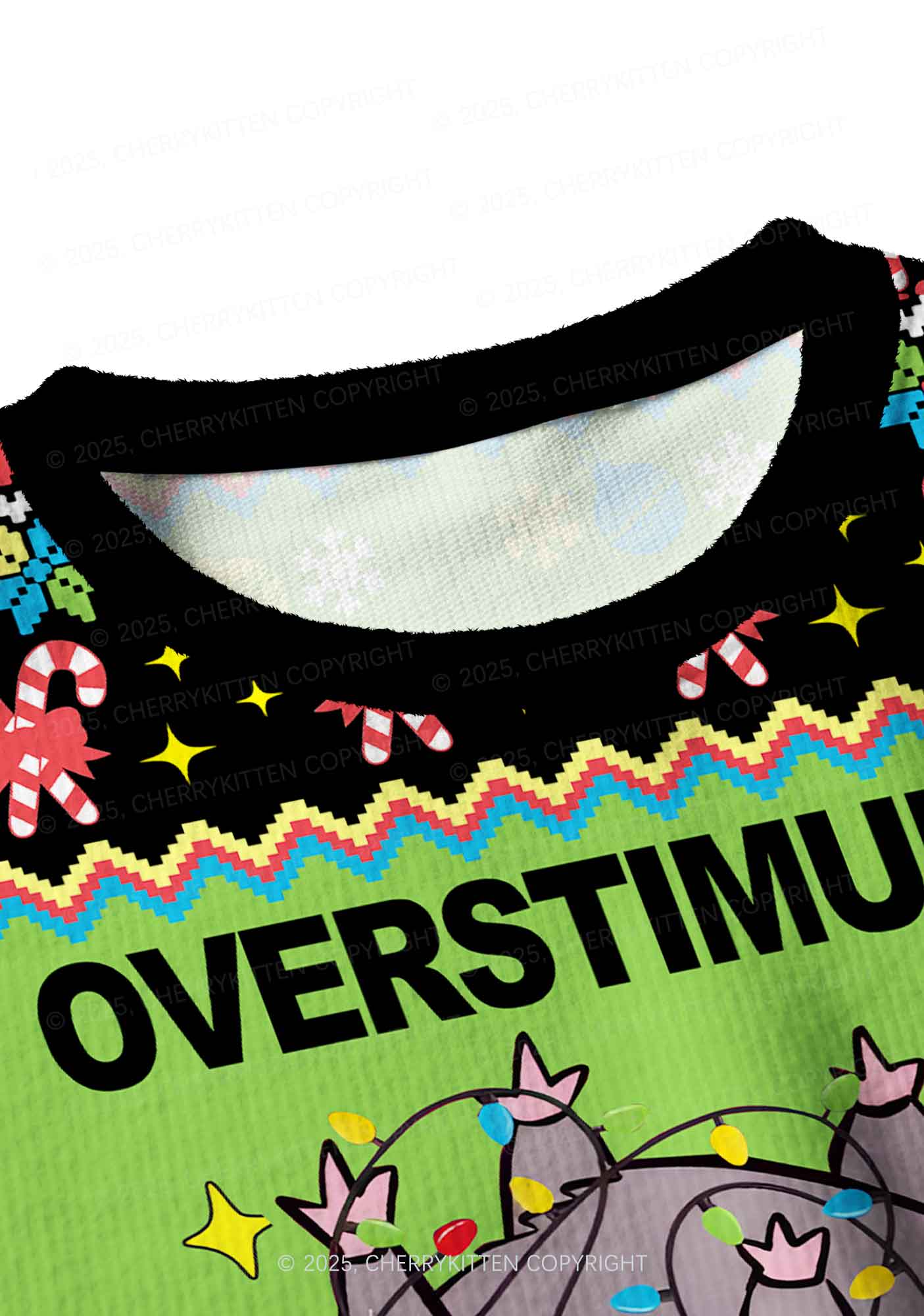 Overstimulated But Festive Y2K Christmas Crop Knit Sweatshirt Cherrykitten
