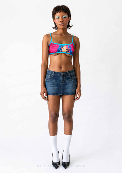 Kawaii Manga Girl Y2K Print Super Crop Cami Cherrykitten