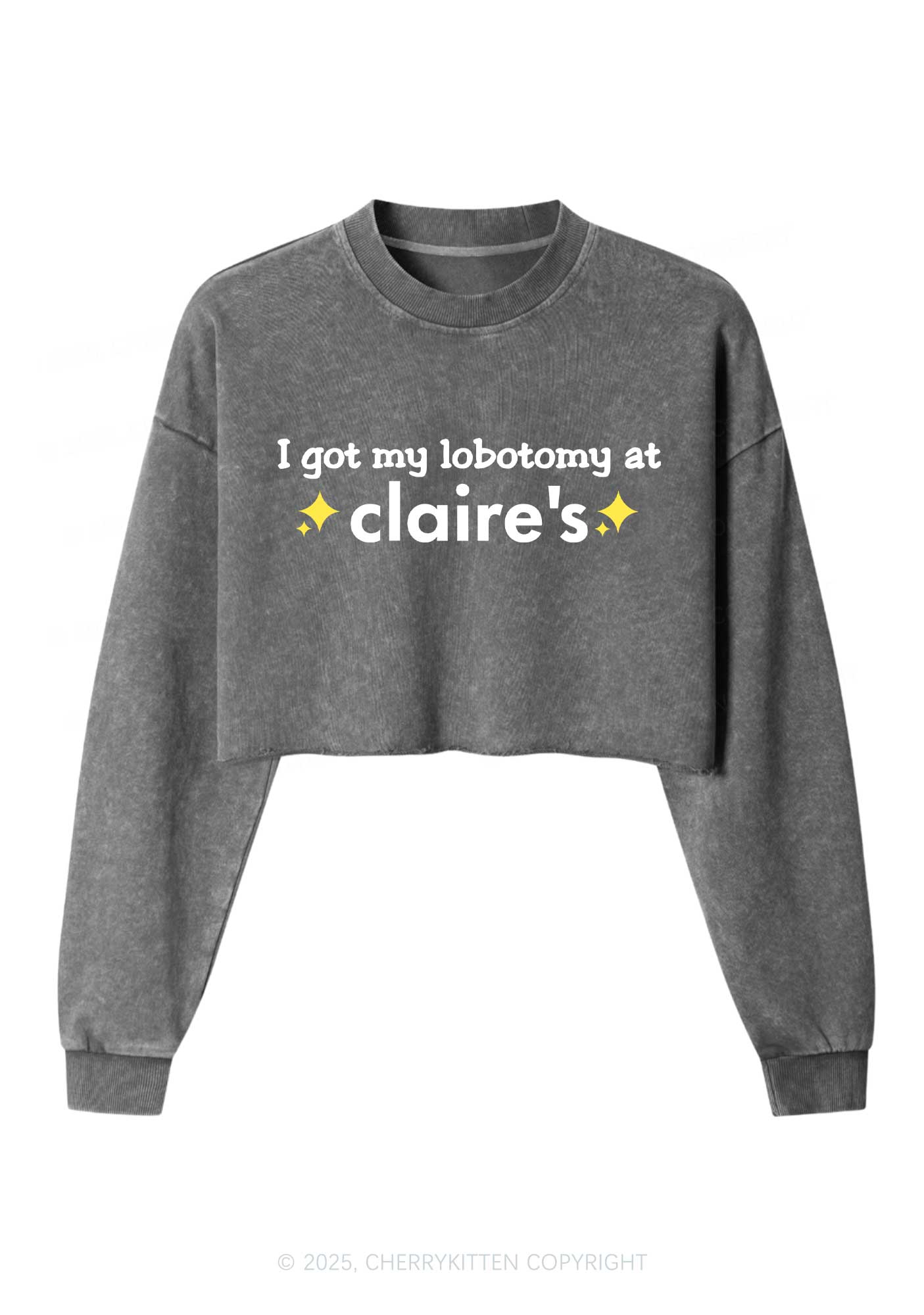 I Got My Lobotomy At Claires Y2K Crop Washed Sweatshirts Cherrykitten