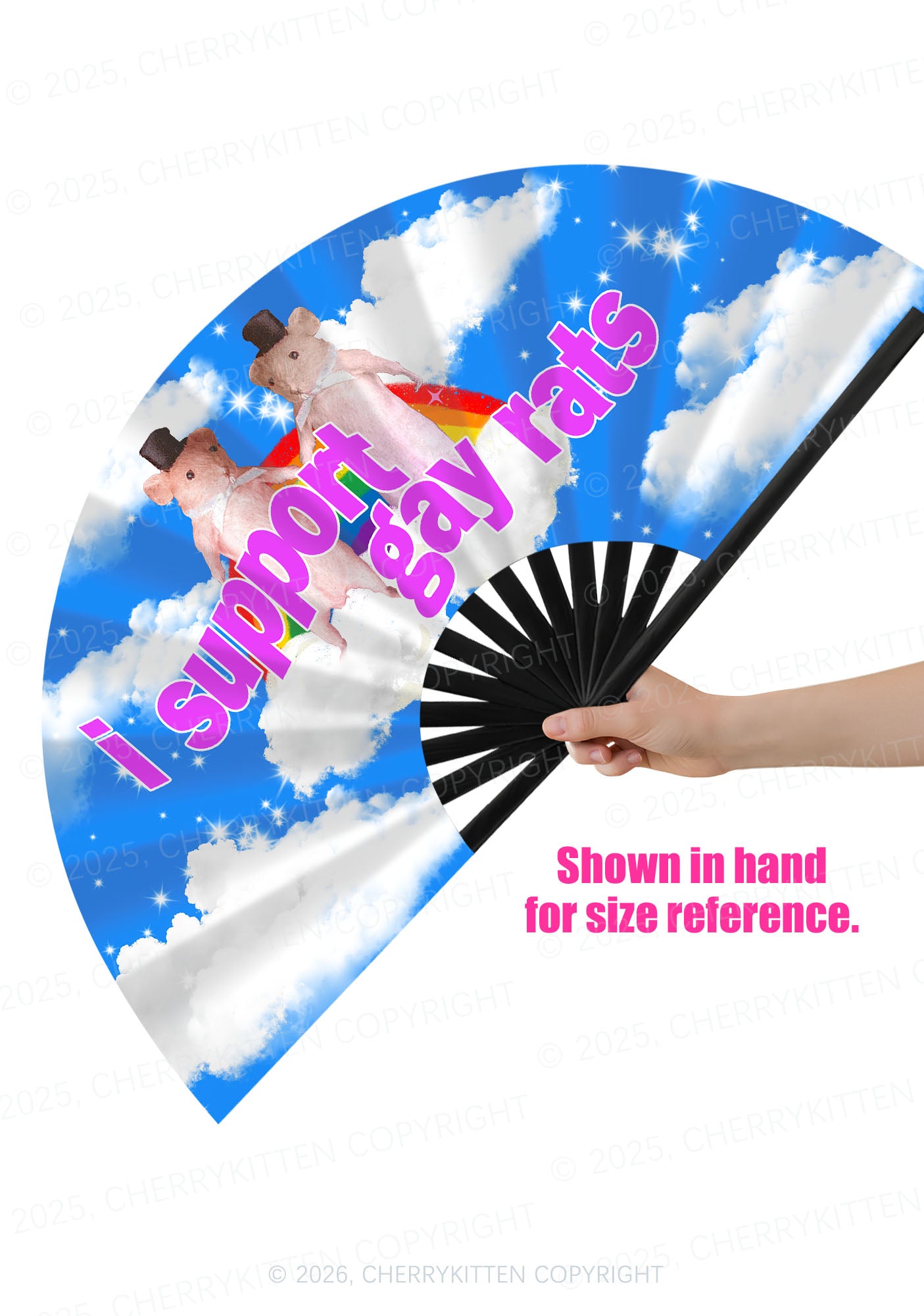 I Support Gay Rats Pride Y2K Rave Hand Fan Cherrykitten