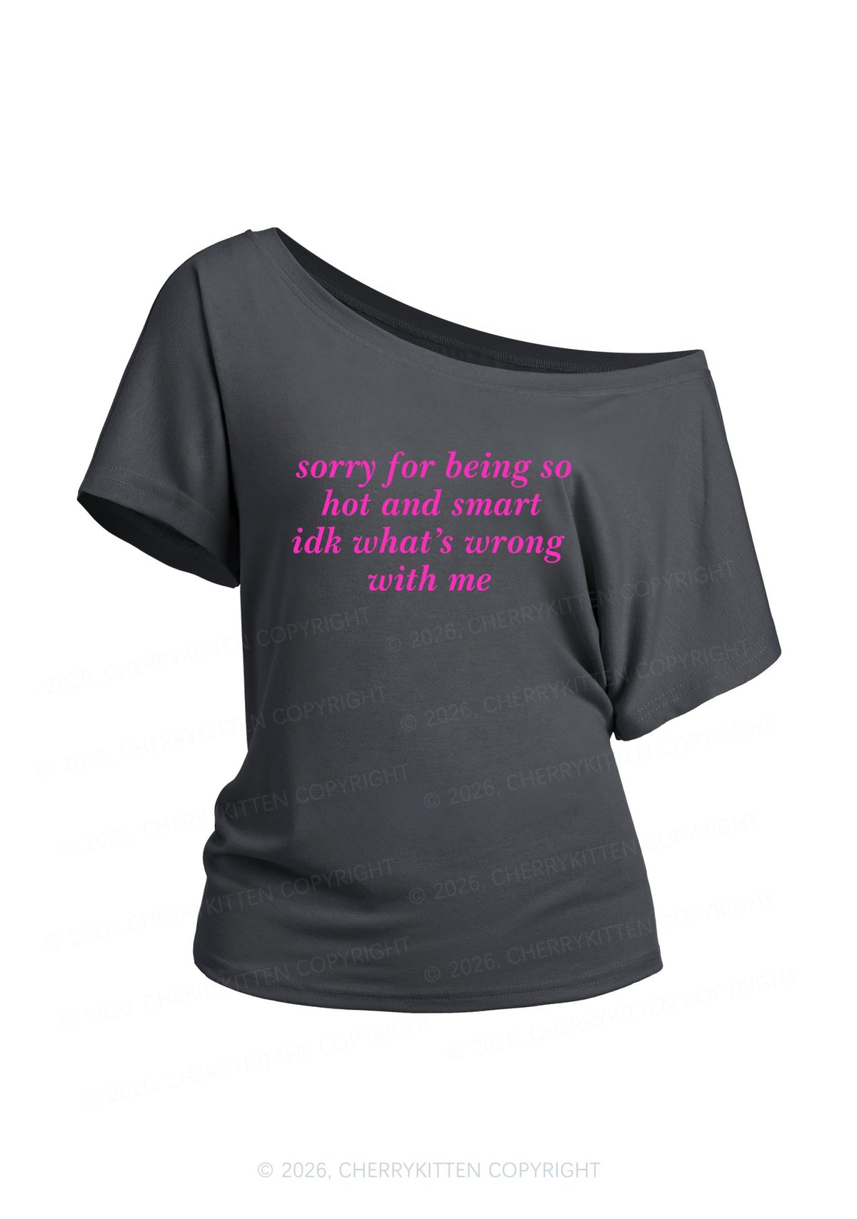 Sorry For Being So Smart Y2K Off Shoulder Tee Cherrykitten
