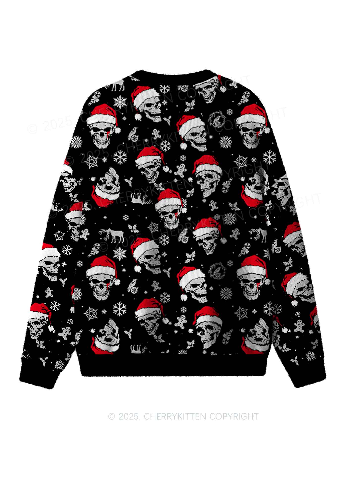 Skull Santa Y2K Christmas Knit Sweatshirt Cherrykitten