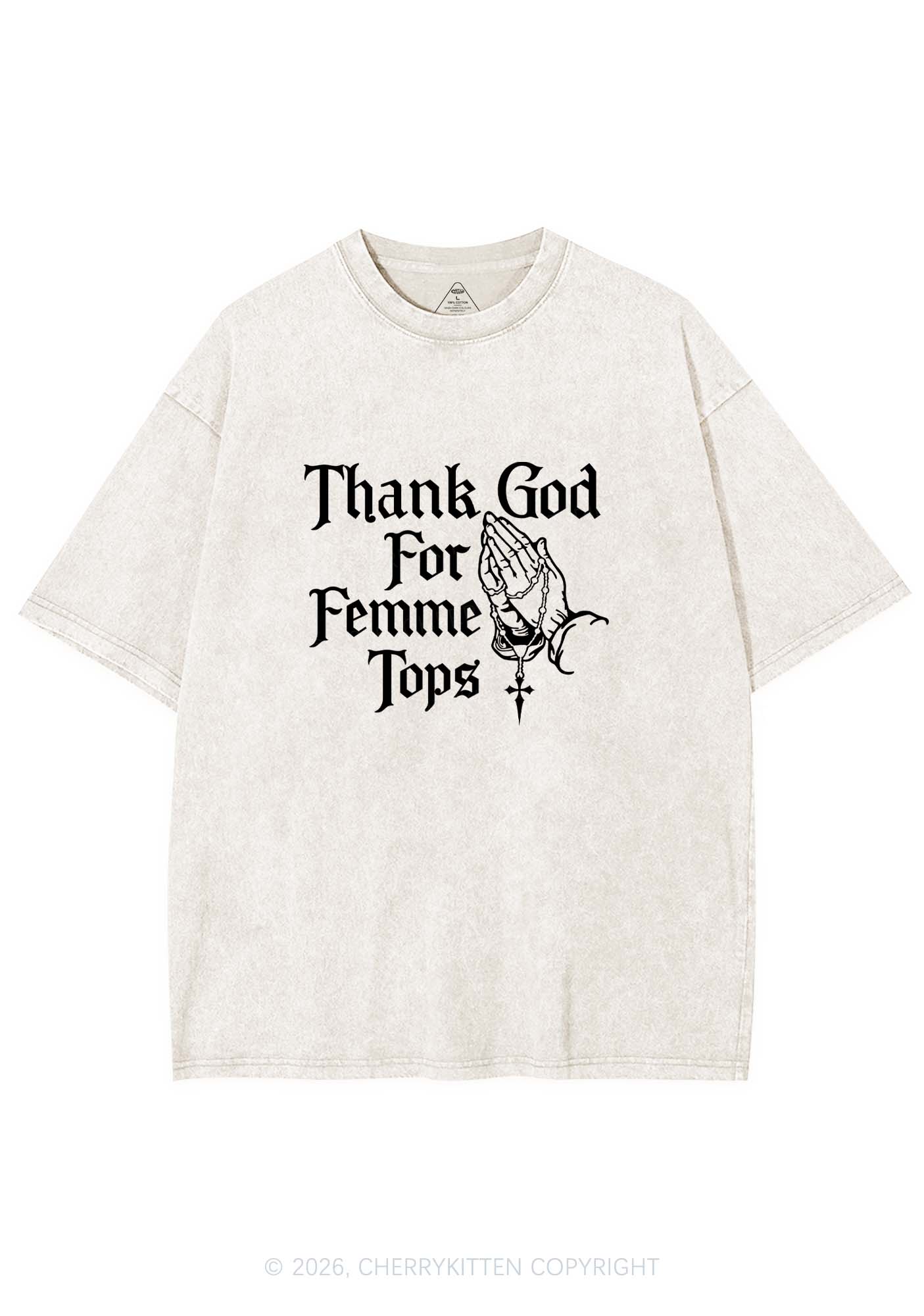 Thank God For Femme Tops Pride Y2K Shirts Washed Tee Cherrykitten