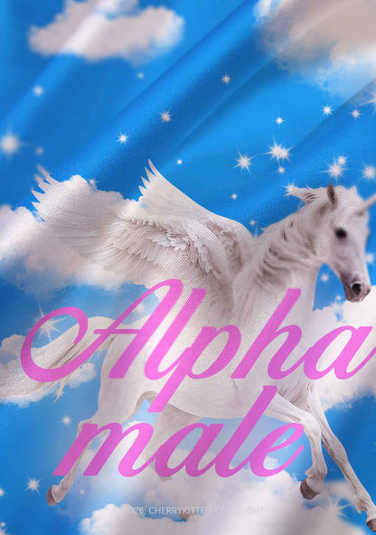 Blue Sky Alpha Male Unicorn Y2K Print Satin Cowl Neck Slip Dress Cherrykitten