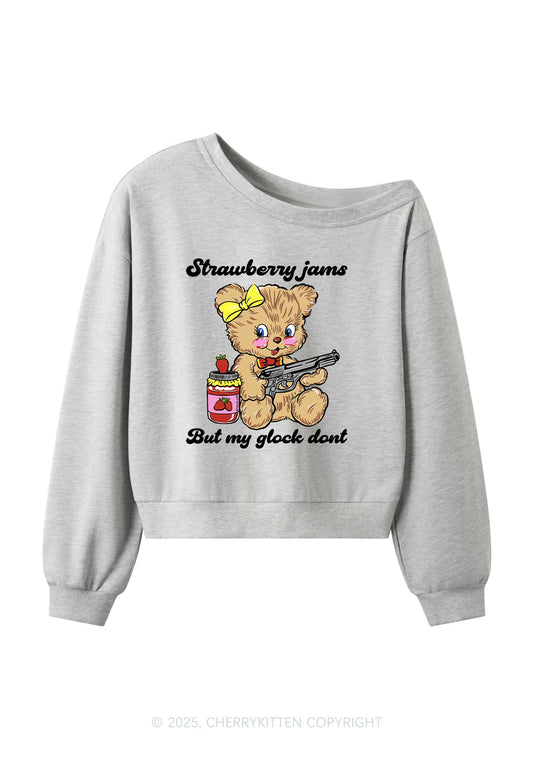 Strawberry Jams Bear Y2K Off Shoulder Sweatshirts Cherrykitten