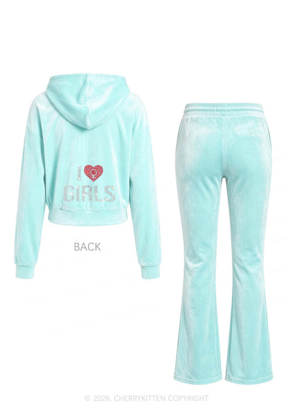 Rhinestone I Love Girls Y2K Velvet Tracksuit Set Cherrykitten