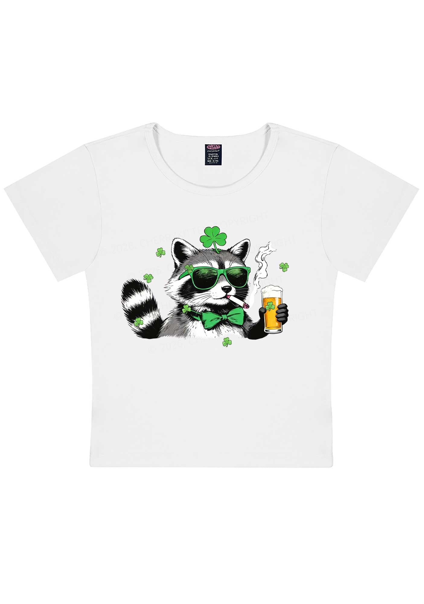 Shamrock Smoke Raccoon St Patricks Y2K Baby Tee Cherrykitten