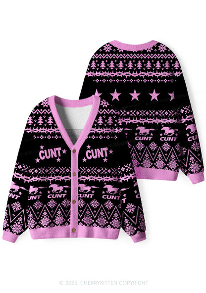 Pink Cxxt Stars Y2K Christmas Cardigan Knit Sweatshirt Cherrykitten