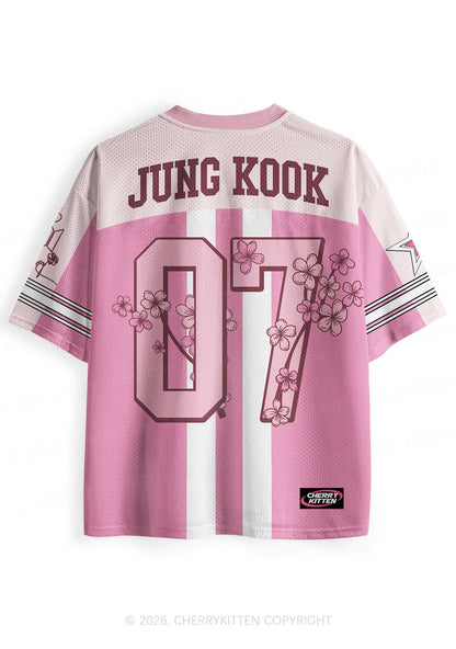 Pink Sakura Korean Boys Y2K Sport Jersey Shirts Cherrykitten