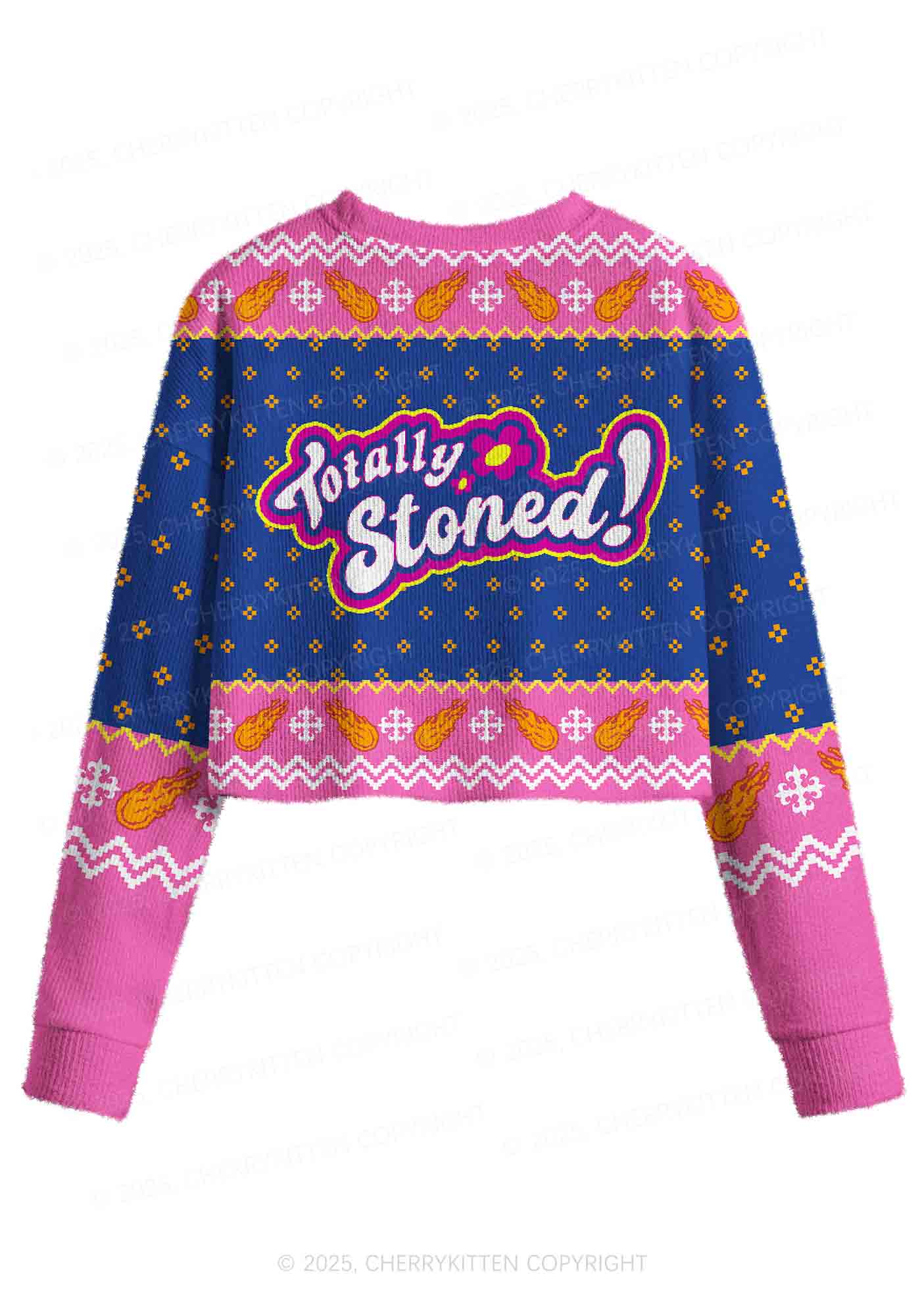 Totally Stoned Y2K Christmas Crop Knit Sweatshirt Cherrykitten