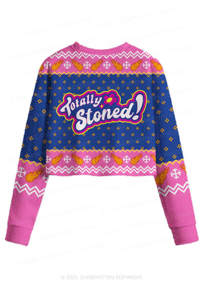 Totally Stoned Y2K Christmas Crop Knit Sweatshirt Cherrykitten