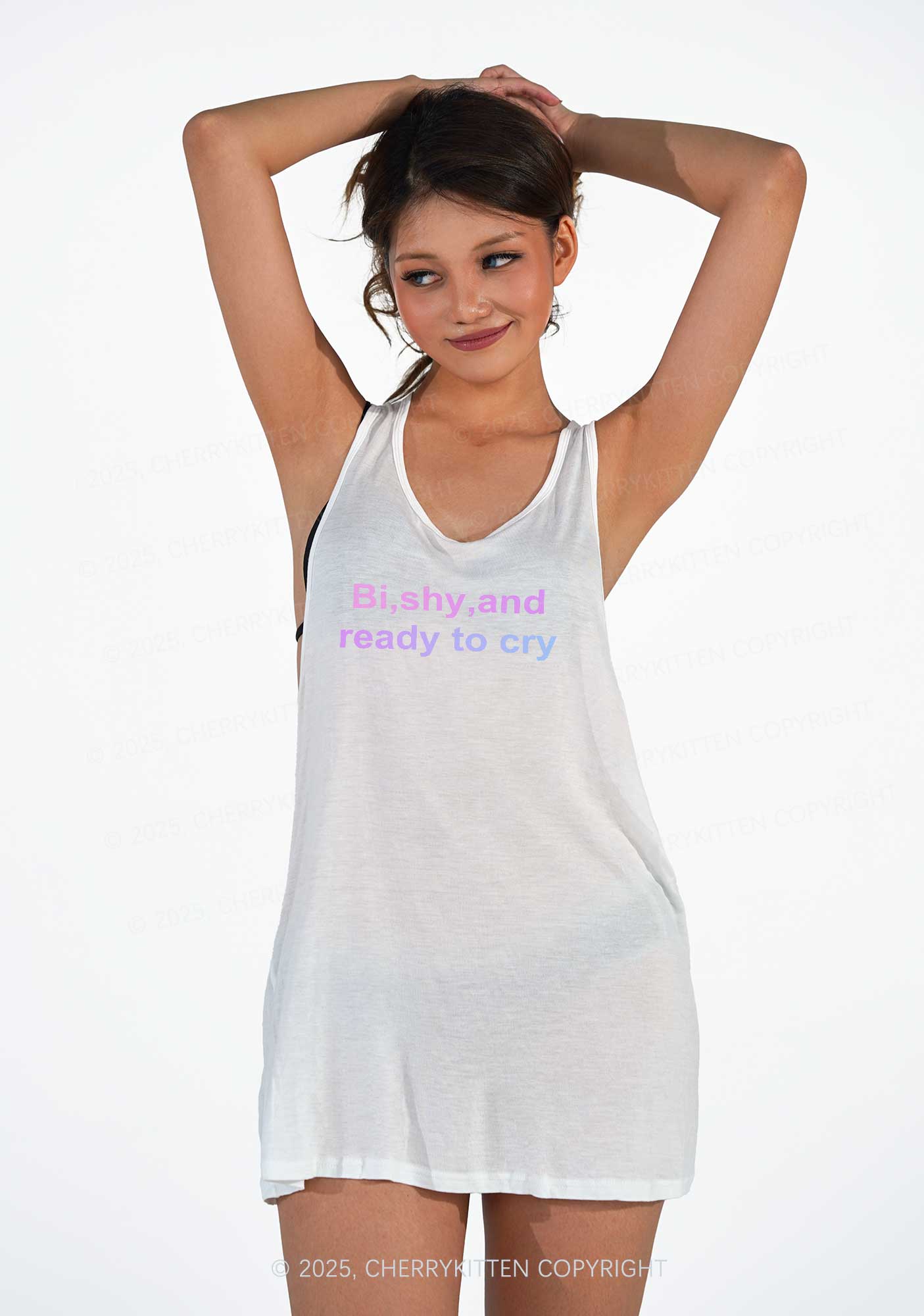 Bi Shy And Ready To Cry Pride Y2K Sheer Boyfriend Tank Cherrykitten
