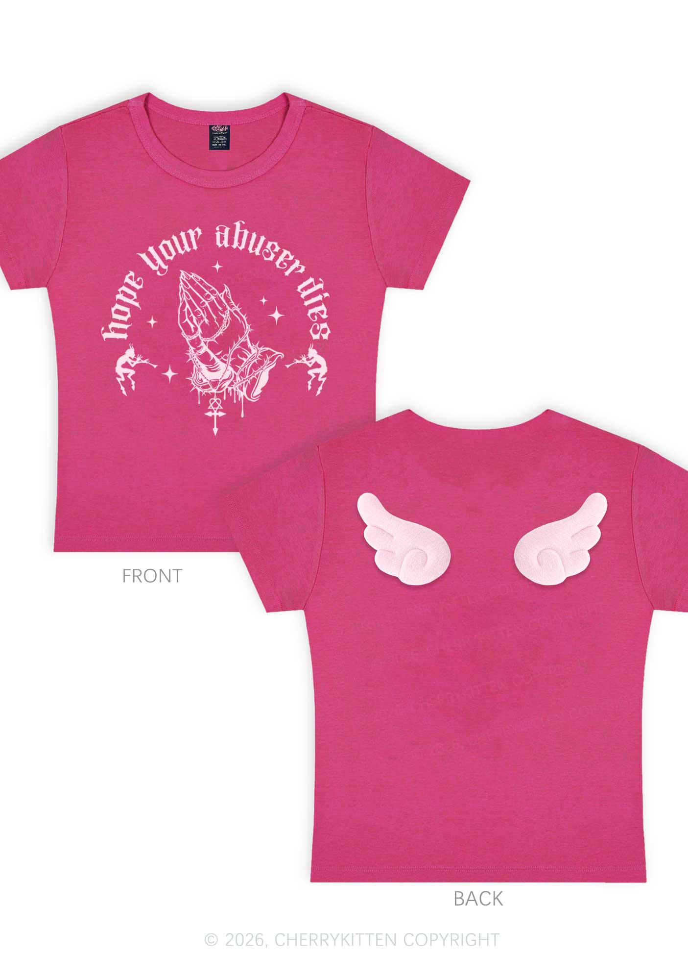 Hope Your Abuser Dies Y2K Goth Angel Wings Baby Tee Cherrykitten
