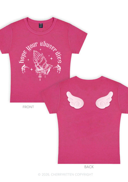 Hope Your Abuser Dies Y2K Goth Angel Wings Baby Tee Cherrykitten