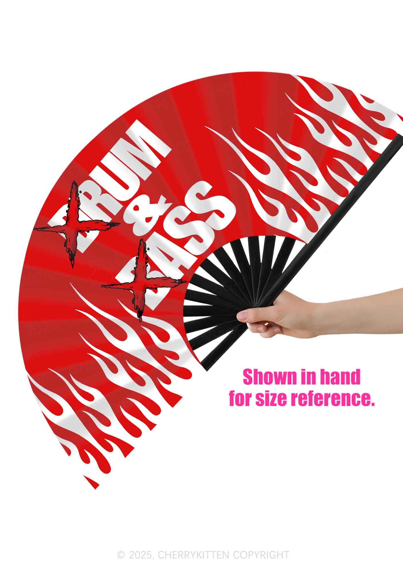 DnB Flame Y2K Rave Hand Fan Cherrykitten