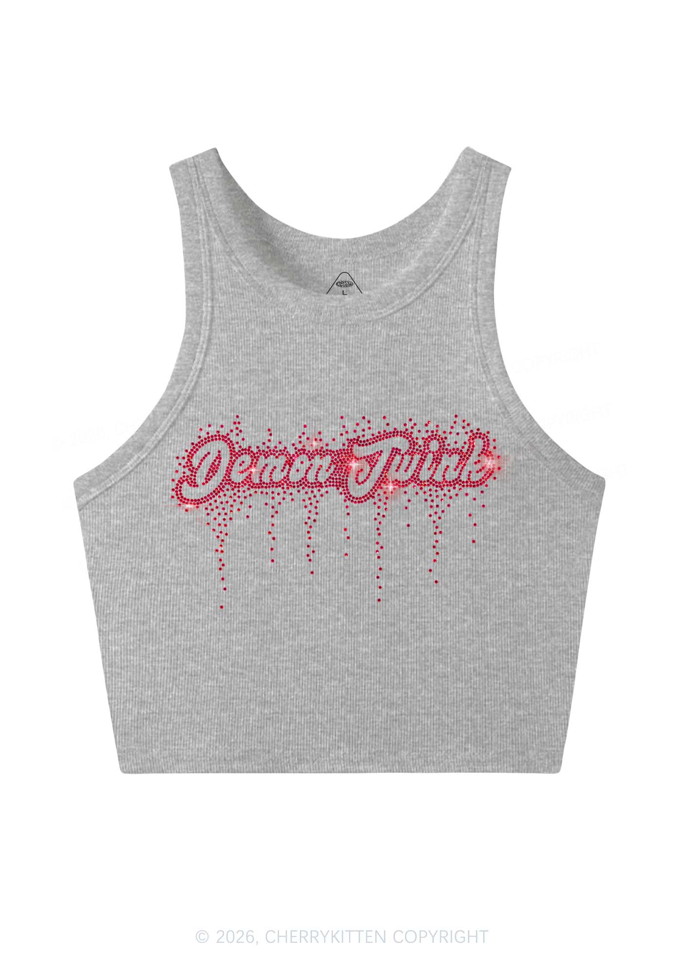 Rhinestone Demon Twink Pride Y2K Crop Tank Top Cherrykitten