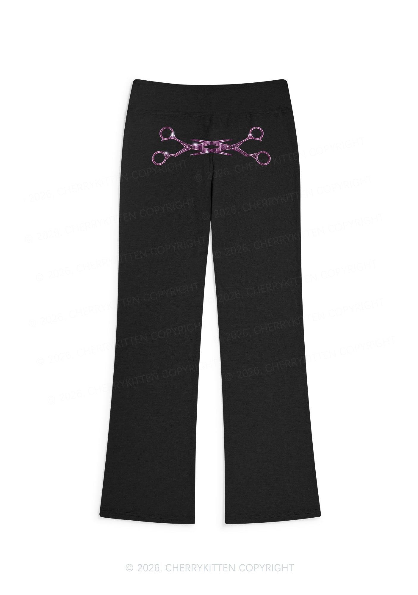 Rhinestone Pink Scissor Pride Y2K Low Rise Drawstring Flare Pants Cherrykitten