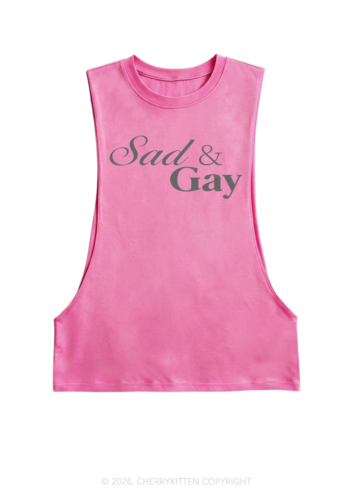 Sad Gay Pride Y2K Men Muscle Side Cutoff Tank Top Cherrykitten