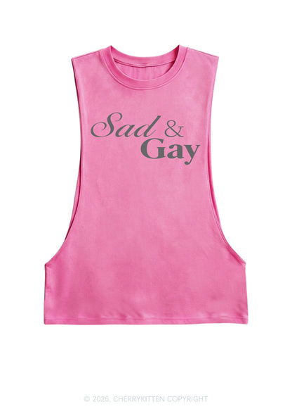 Sad Gay Pride Y2K Men Muscle Side Cutoff Tank Top Cherrykitten